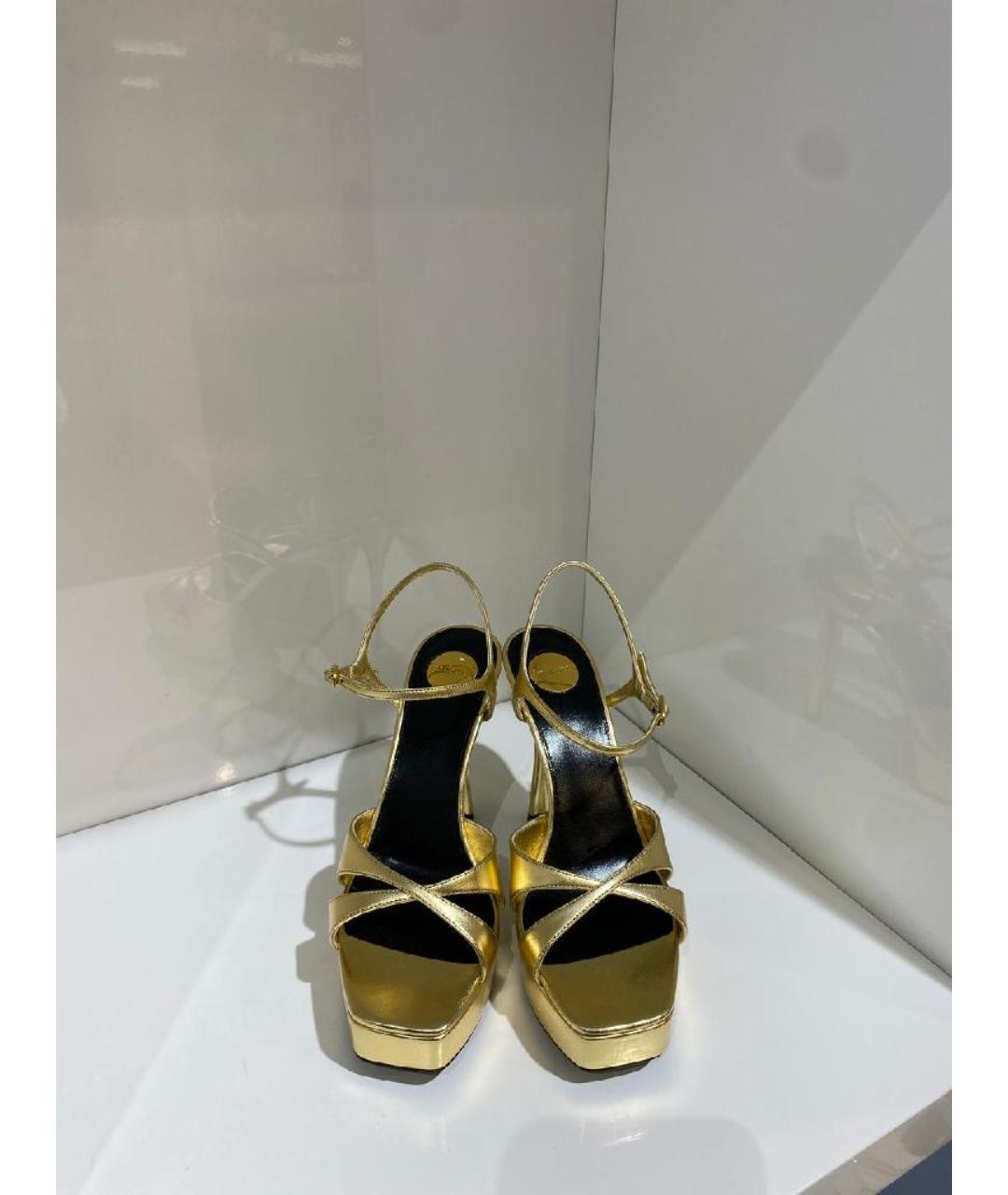 SAINT LAURENT Золотые кожаные босоножки, фото 5