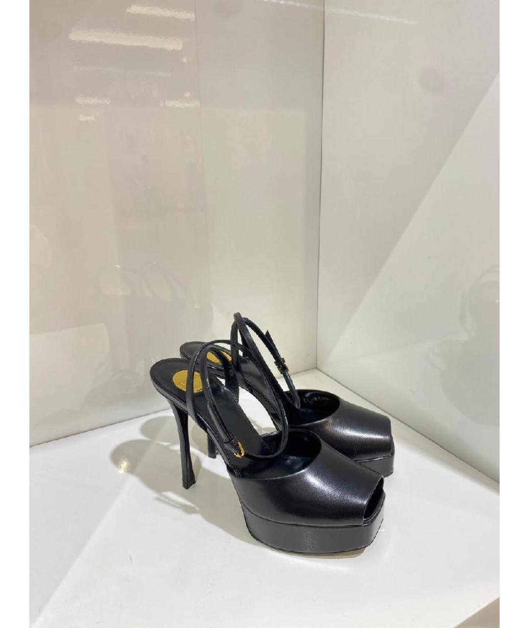 SAINT LAURENT Черные кожаные босоножки, фото 3