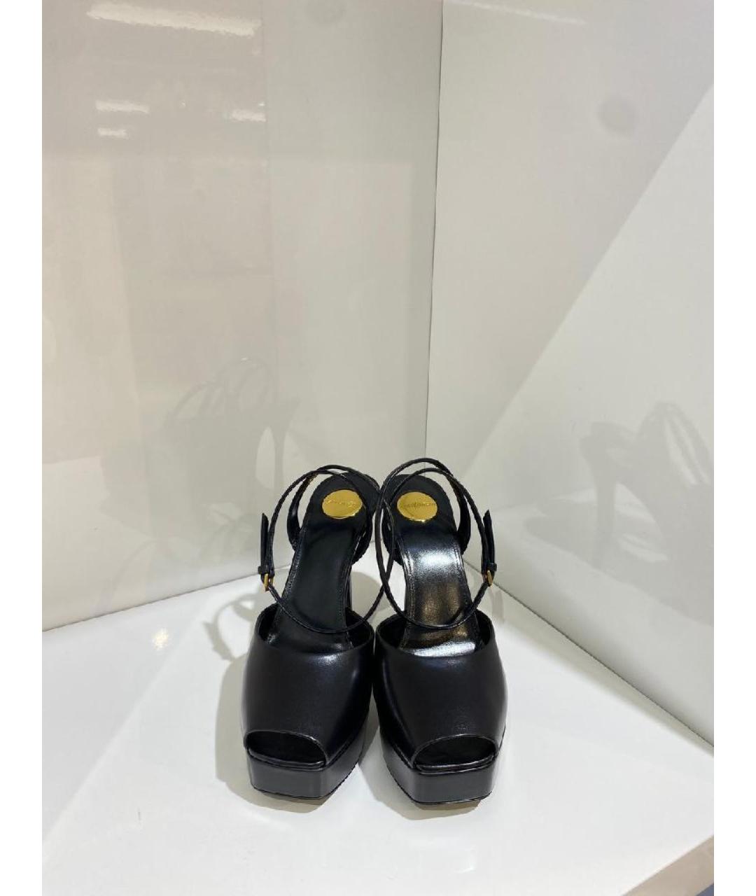 SAINT LAURENT Черные кожаные босоножки, фото 4