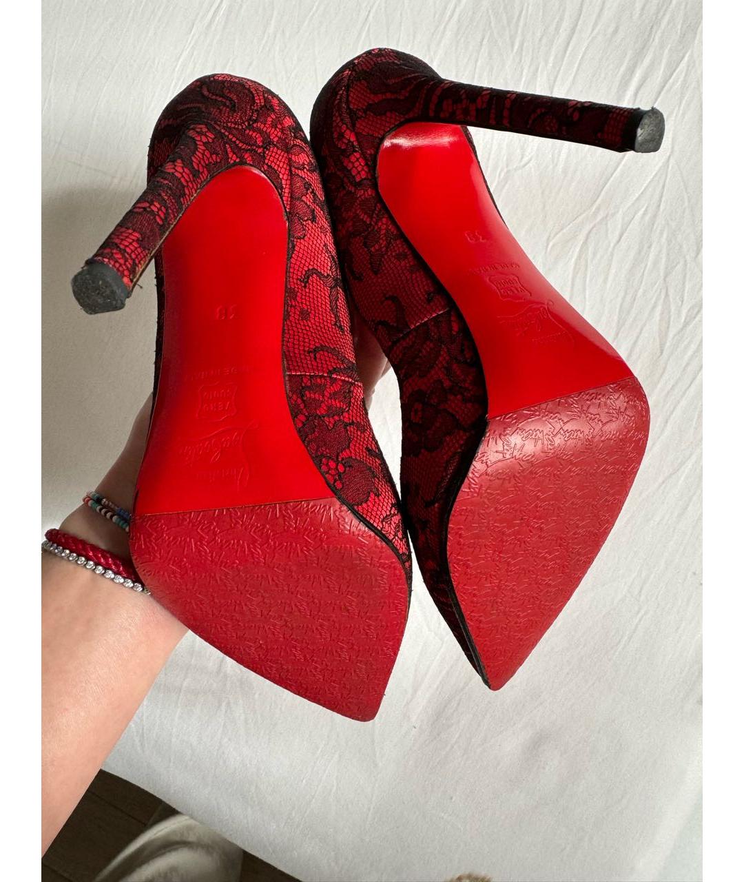 CHRISTIAN LOUBOUTIN Красные текстильные туфли, фото 4