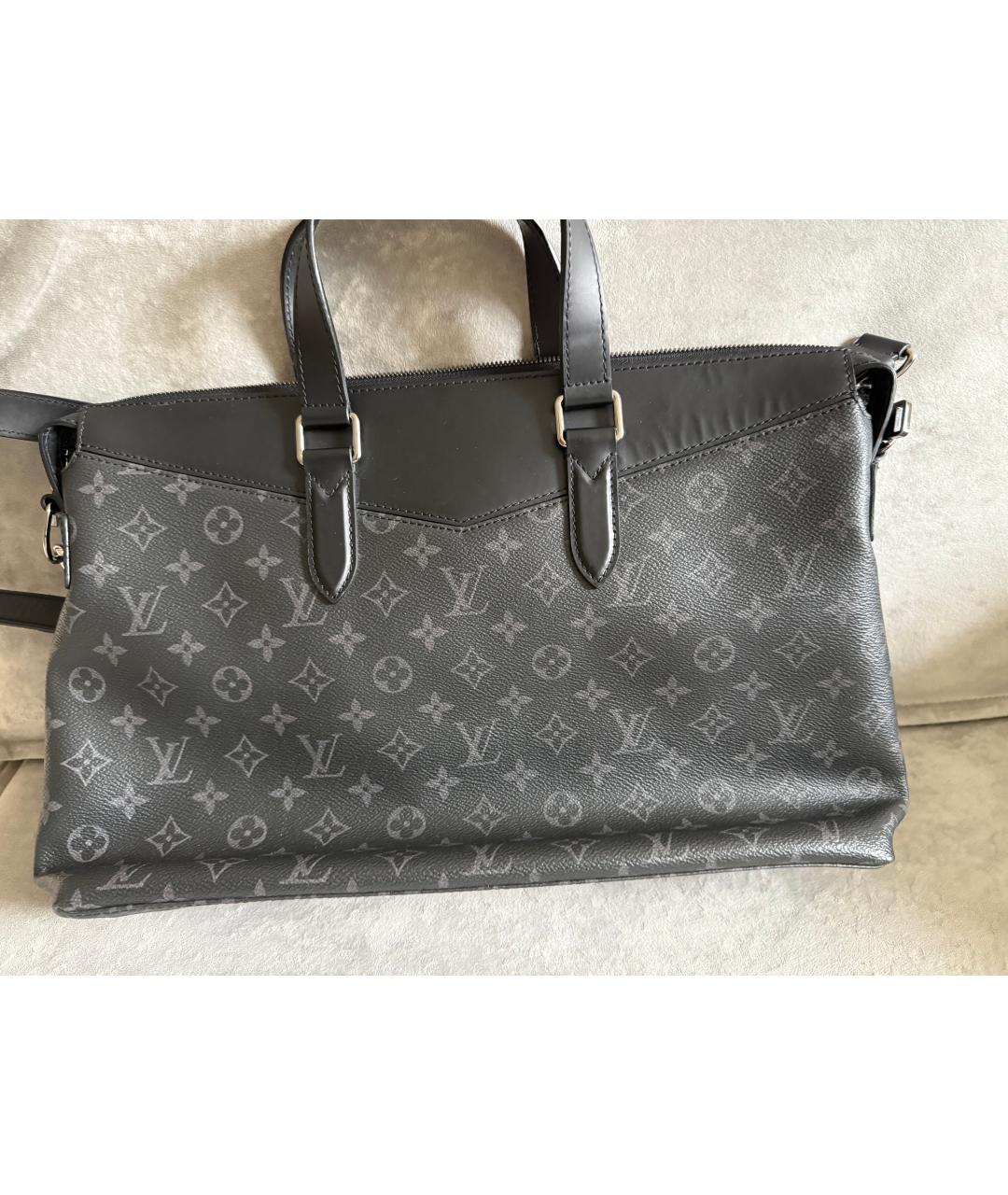 LOUIS VUITTON Черный кожаный портфель, фото 7