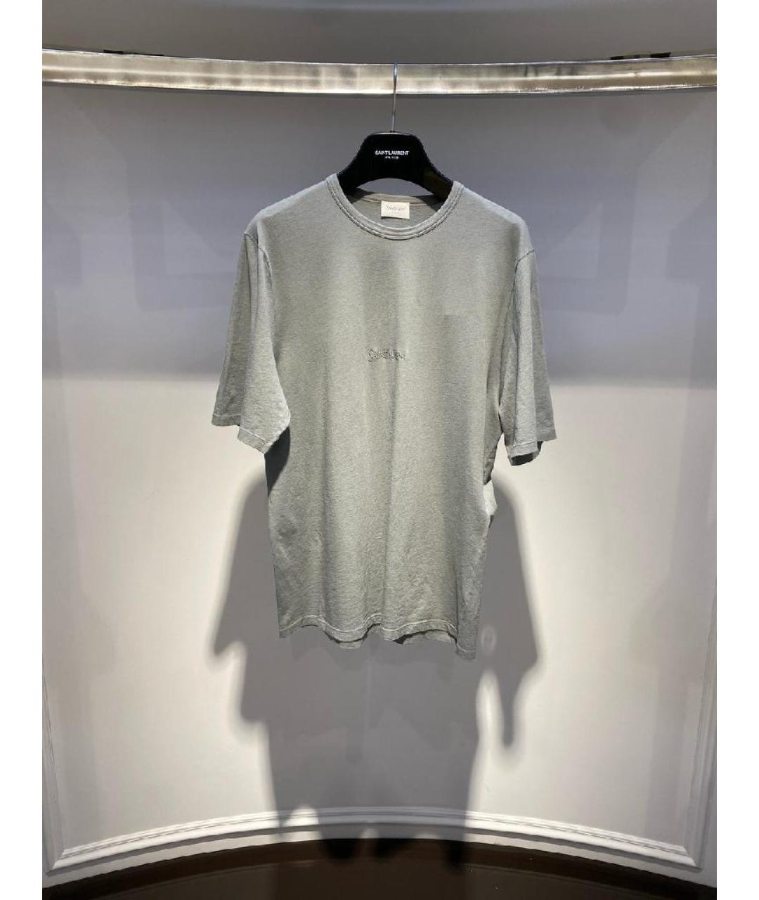 SAINT LAURENT Серая хлопковая футболка, фото 2