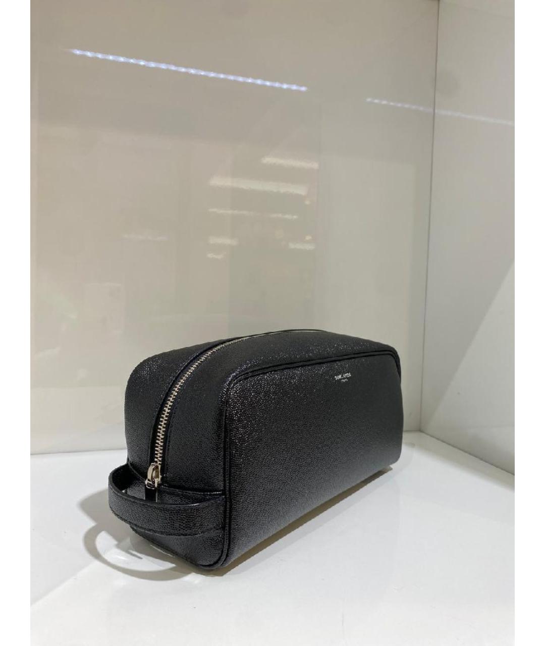 SAINT LAURENT Черная кожаная барсетка, фото 3