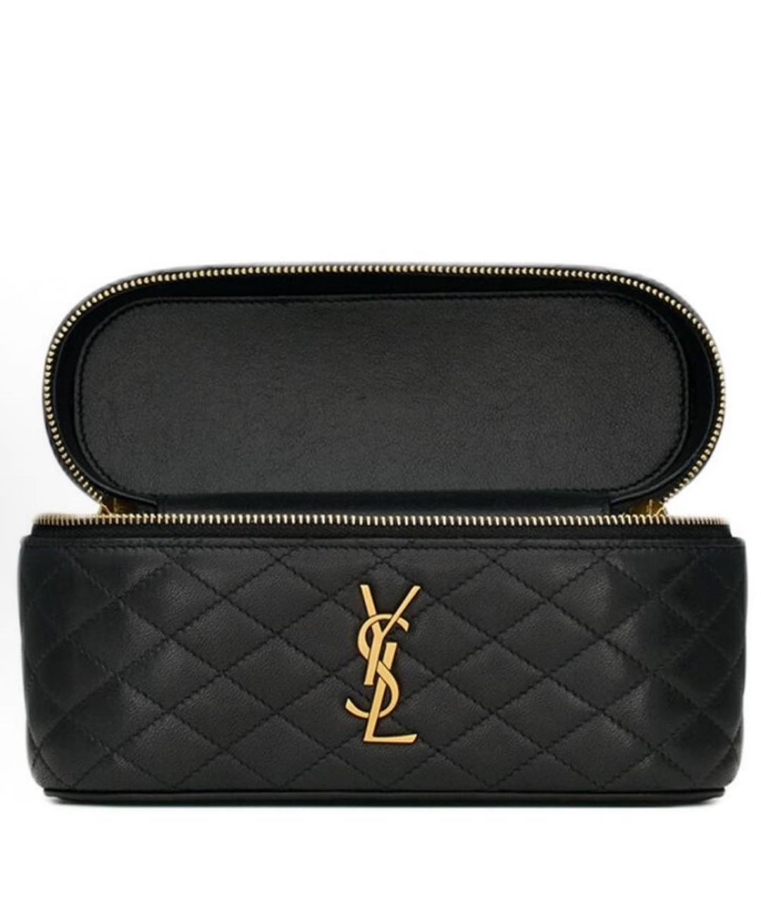 SAINT LAURENT Черная кожаная сумка с короткими ручками, фото 4