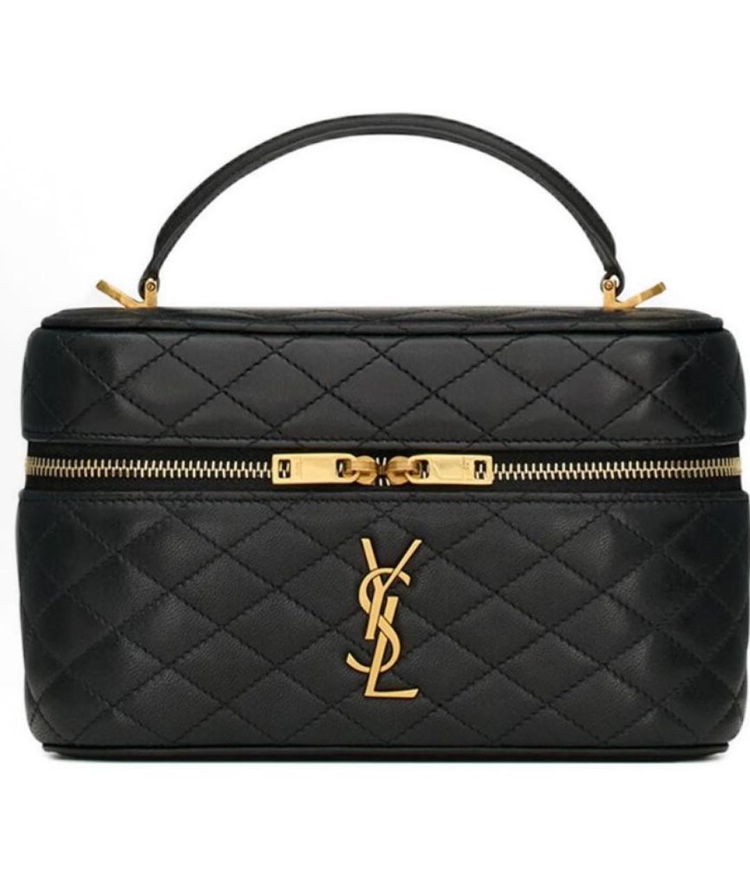 SAINT LAURENT Черная кожаная сумка с короткими ручками, фото 1
