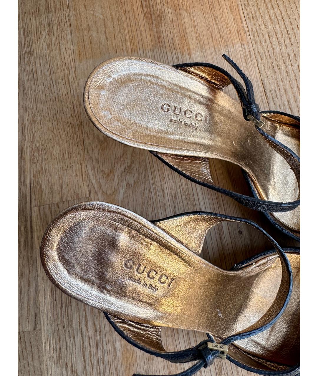 GUCCI Черные кожаные босоножки, фото 7