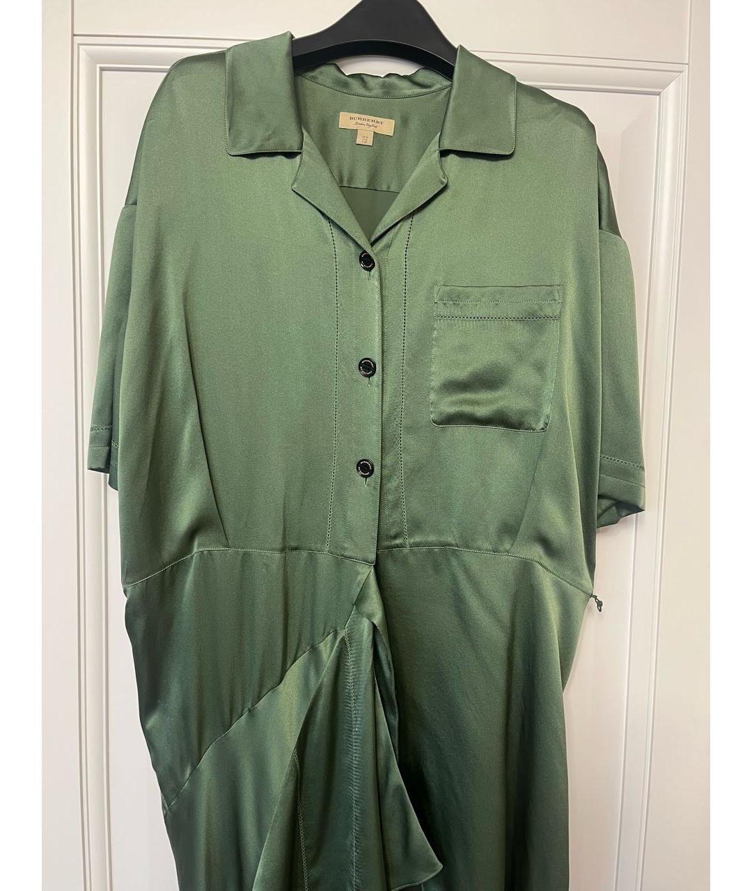 BURBERRY Зеленые атласное платье, фото 2