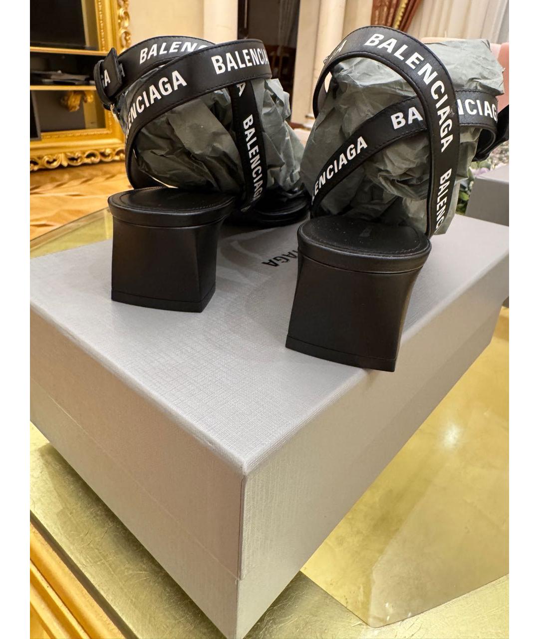 BALENCIAGA Черные кожаные босоножки, фото 5