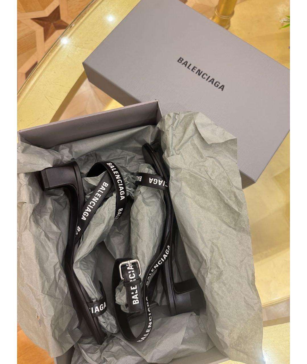 BALENCIAGA Черные кожаные босоножки, фото 6