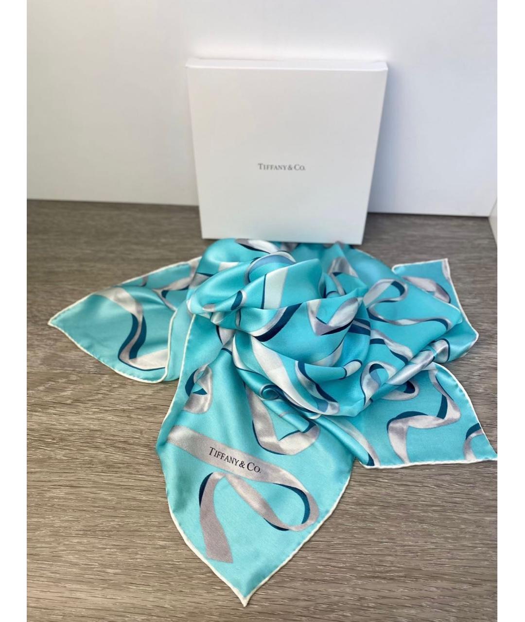 TIFFANY&CO Бирюзовый шелковый платок, фото 2