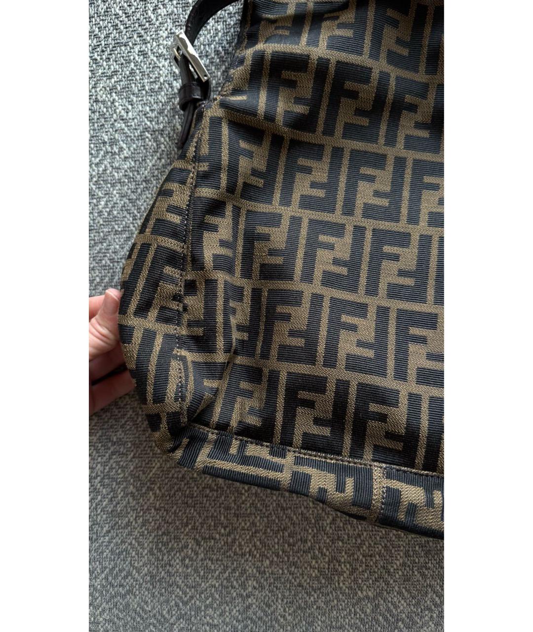 FENDI Коричневая тканевая сумка с короткими ручками, фото 3