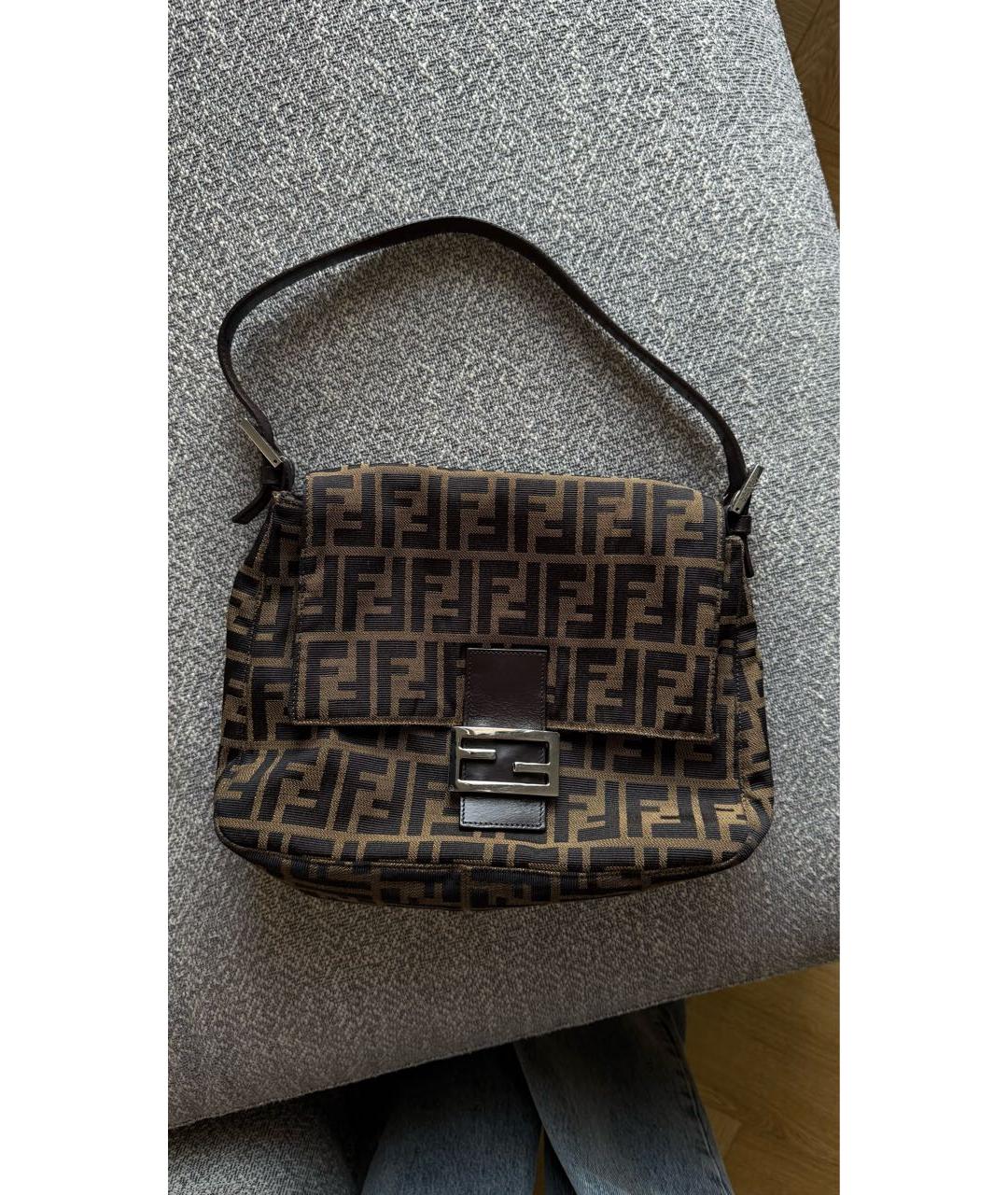 FENDI Коричневая тканевая сумка с короткими ручками, фото 9