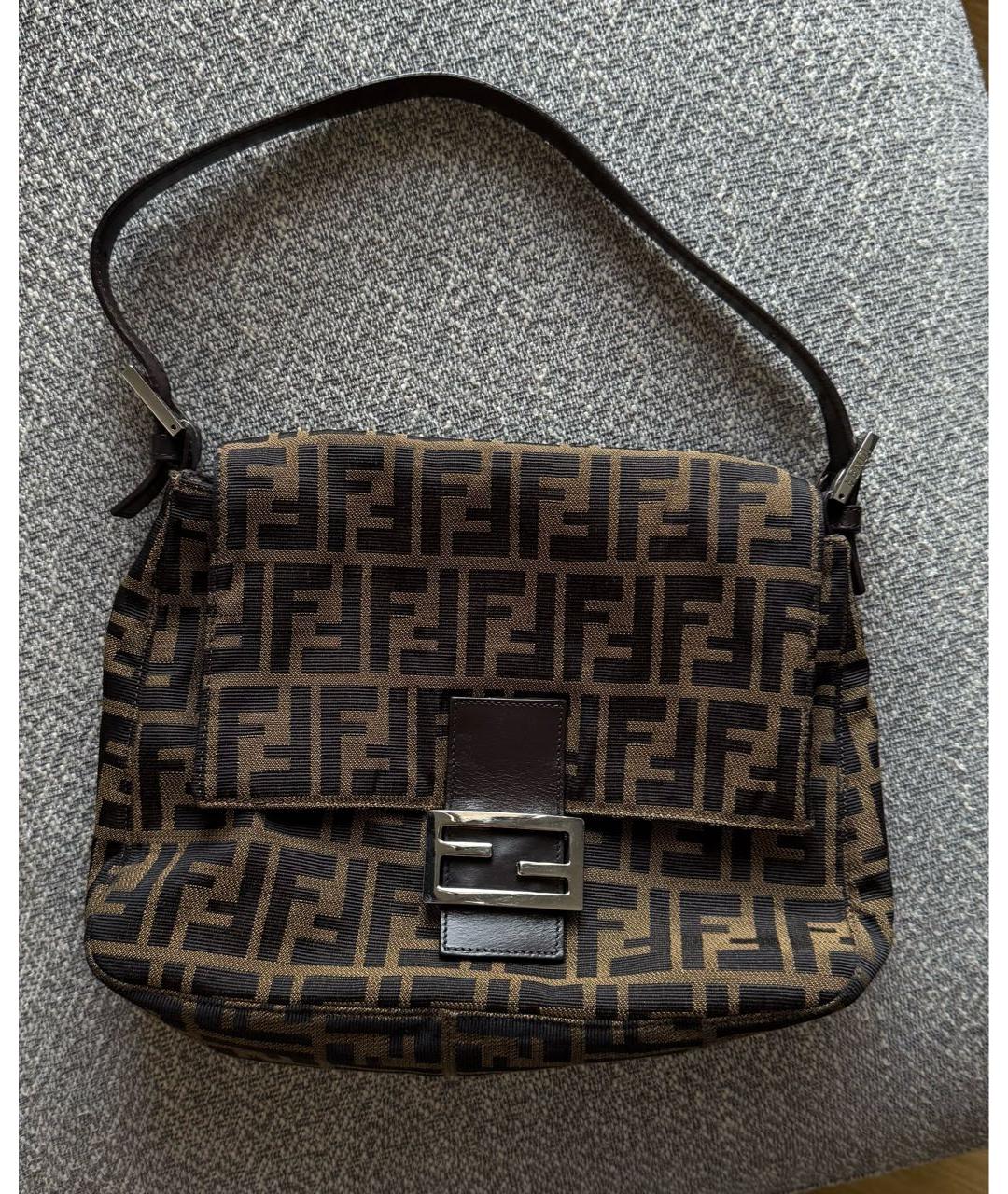 FENDI Коричневая тканевая сумка с короткими ручками, фото 2