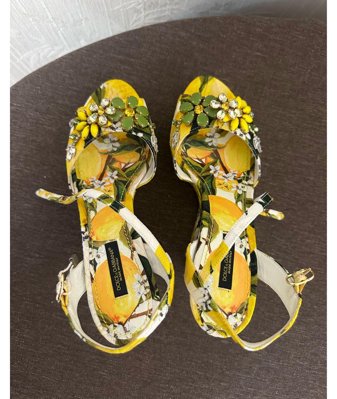DOLCE&GABBANA Желтые текстильные босоножки, фото 3