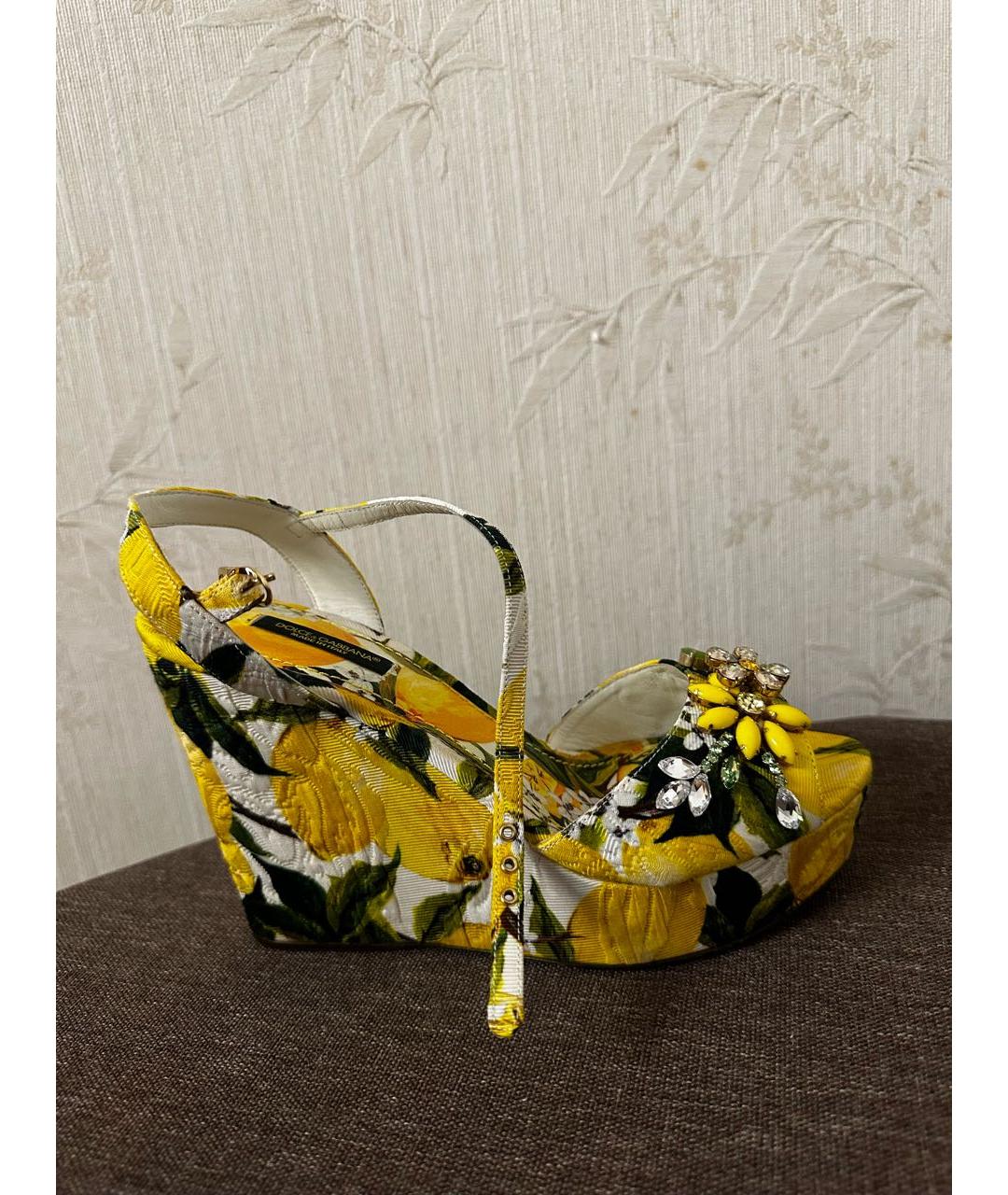 DOLCE&GABBANA Желтые текстильные босоножки, фото 5