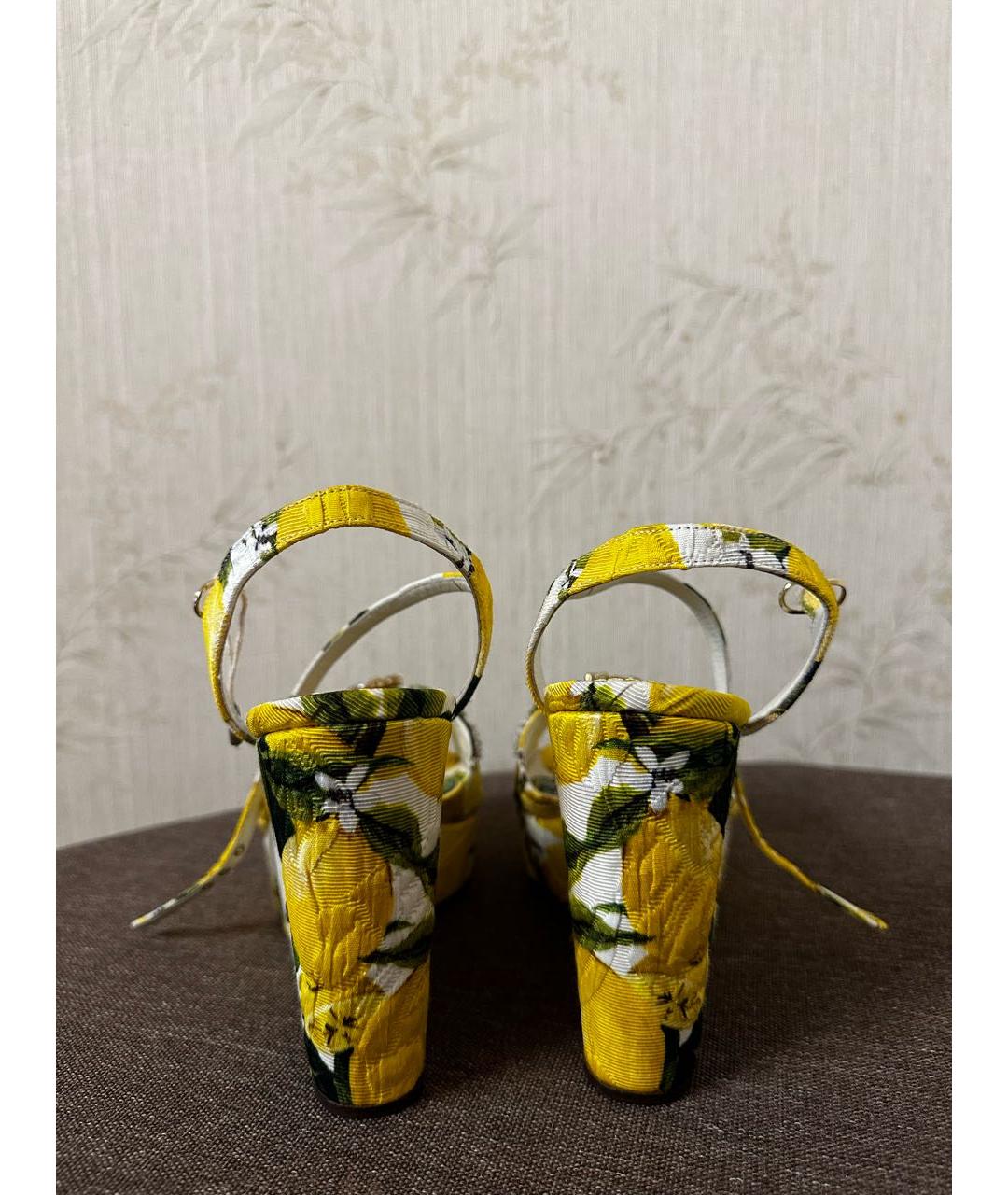 DOLCE&GABBANA Желтые текстильные босоножки, фото 4