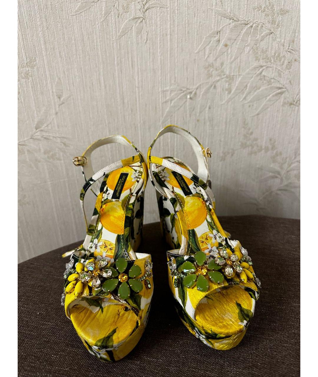 DOLCE&GABBANA Желтые текстильные босоножки, фото 2