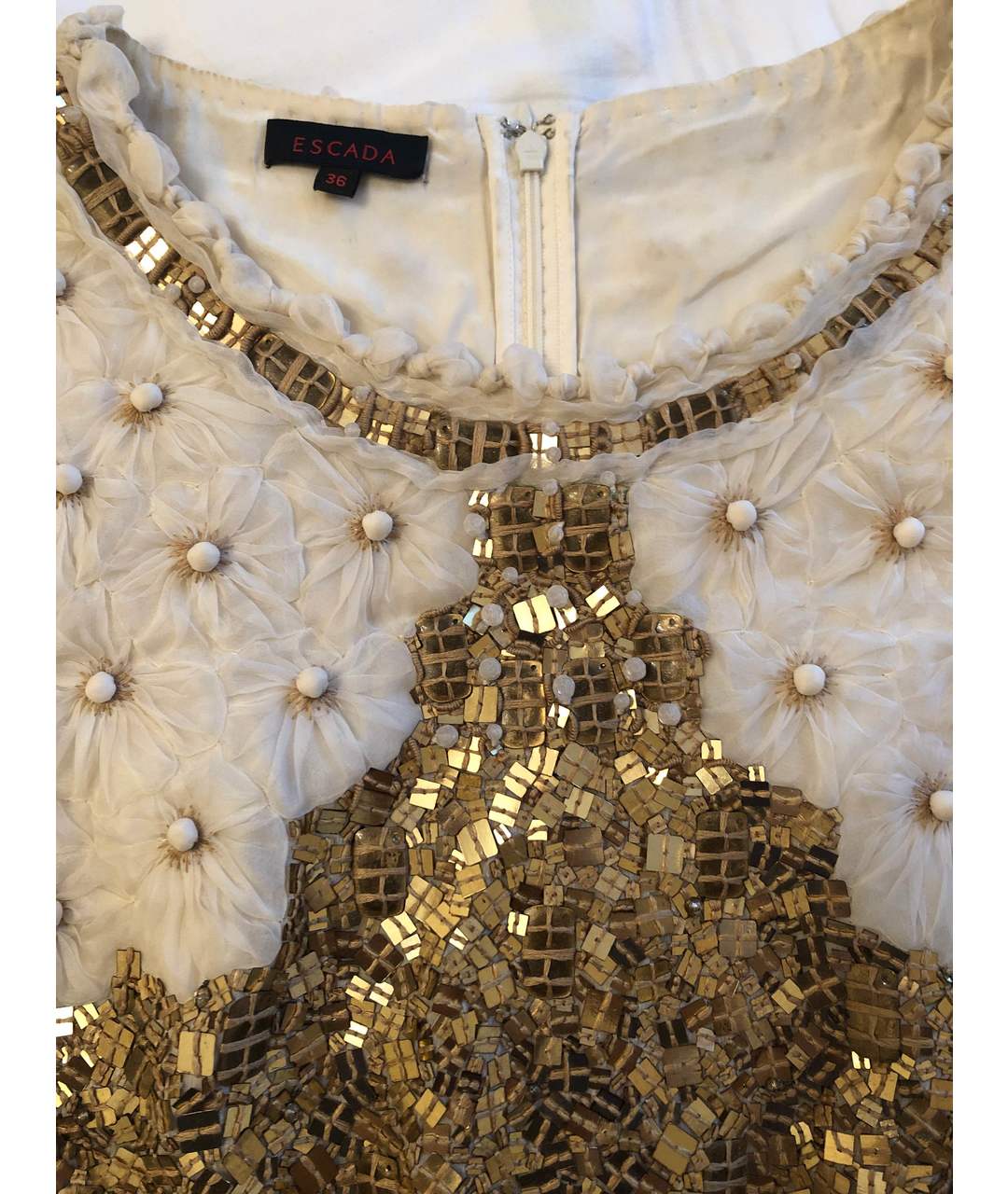 ESCADA Золотое шифоновое коктейльное платье, фото 4