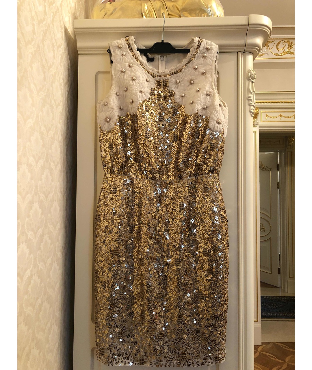 ESCADA Золотое шифоновое коктейльное платье, фото 7