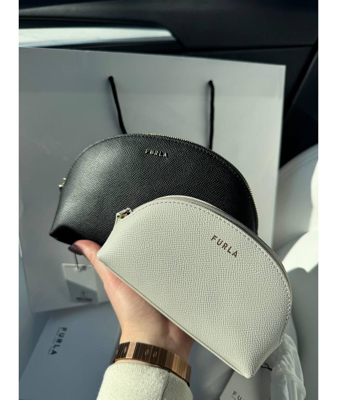FURLA Черная кожаная косметичка, фото 3