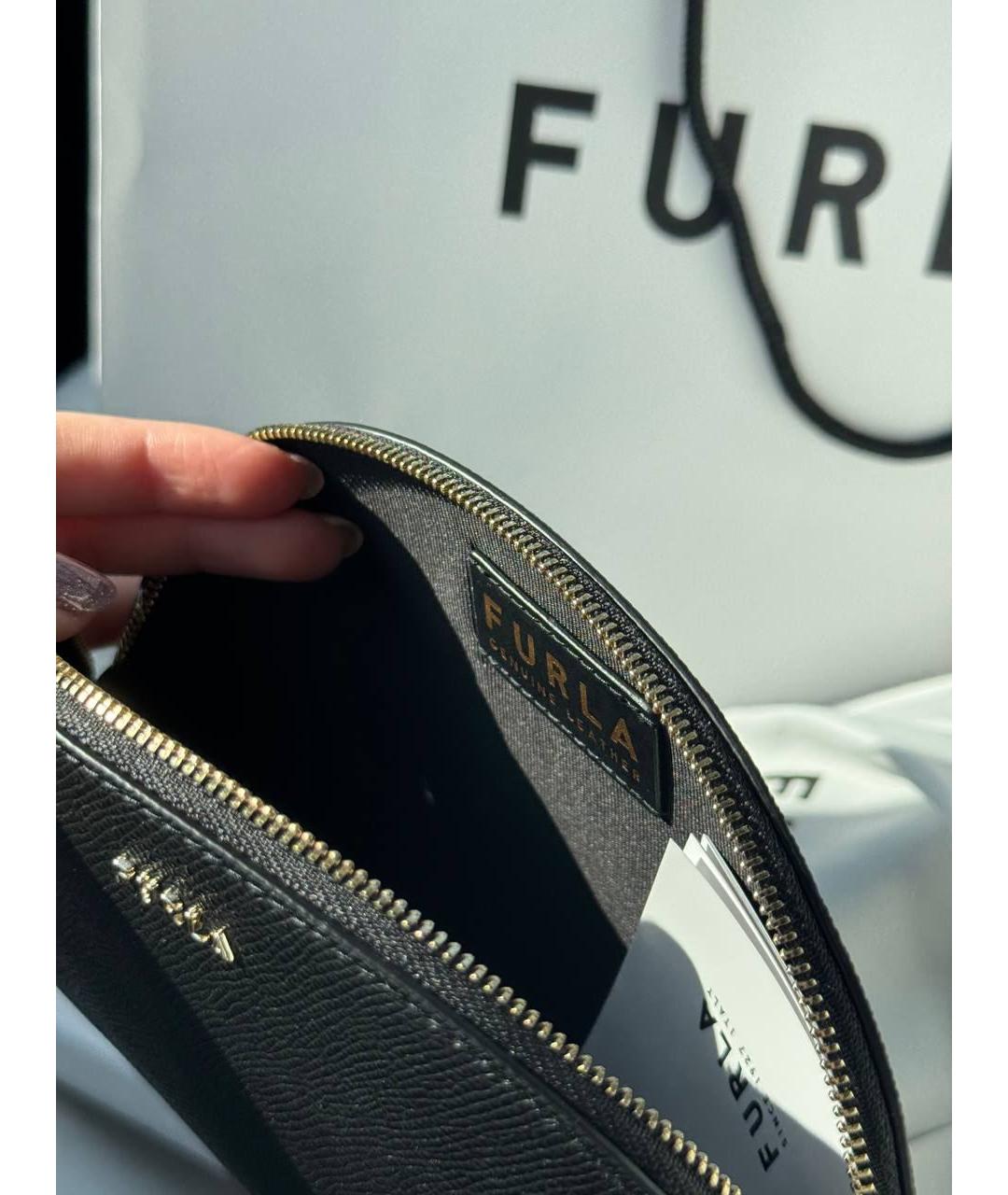FURLA Черная кожаная косметичка, фото 2