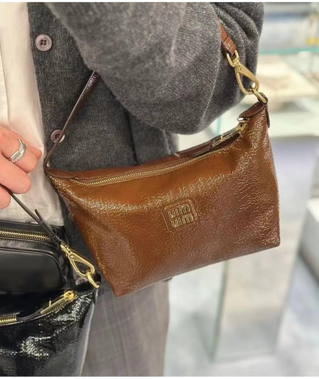 MIU MIU Коричневая кожаная сумка через плечо, фото 6