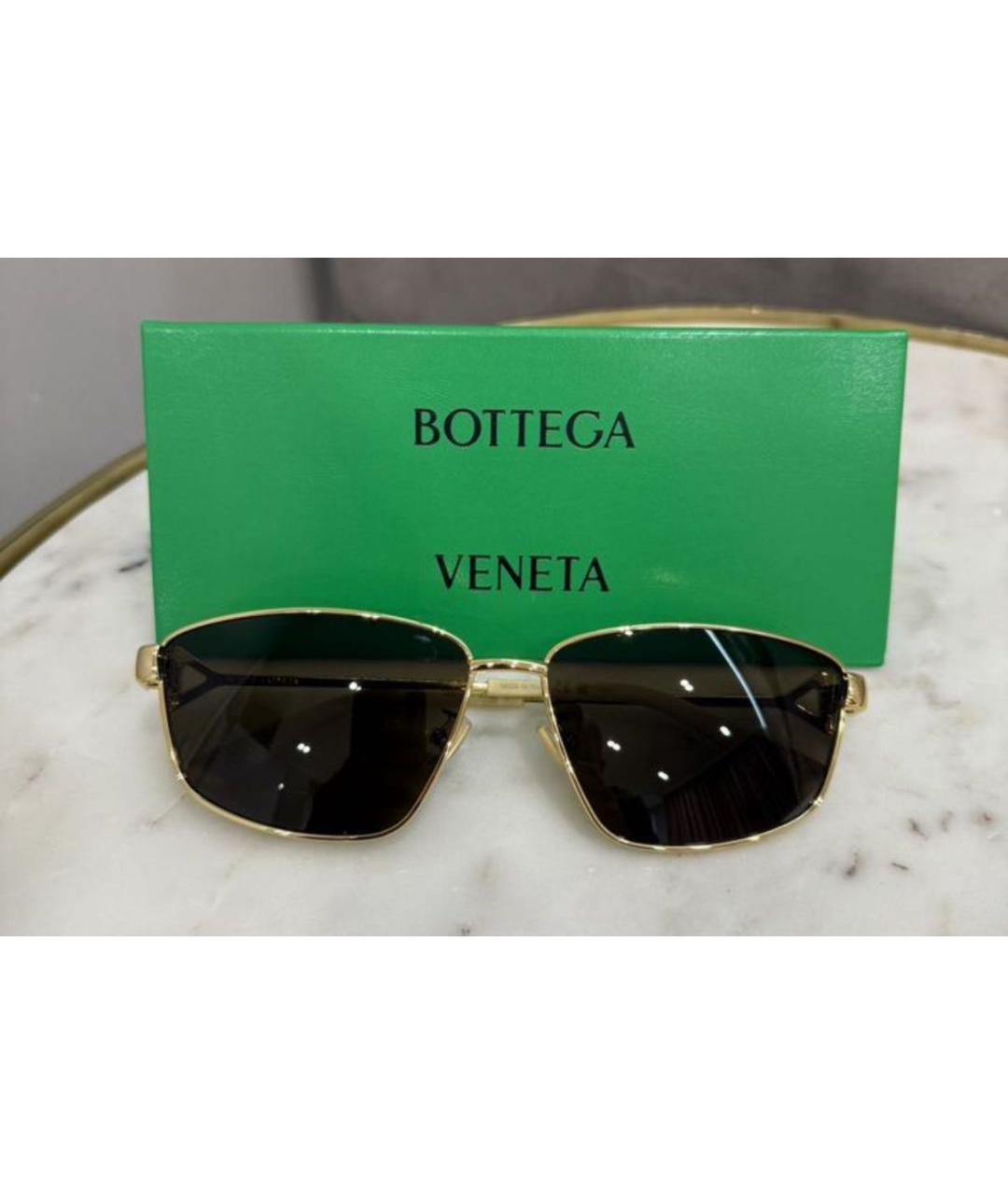 BOTTEGA VENETA Золотые металлические солнцезащитные очки, фото 3