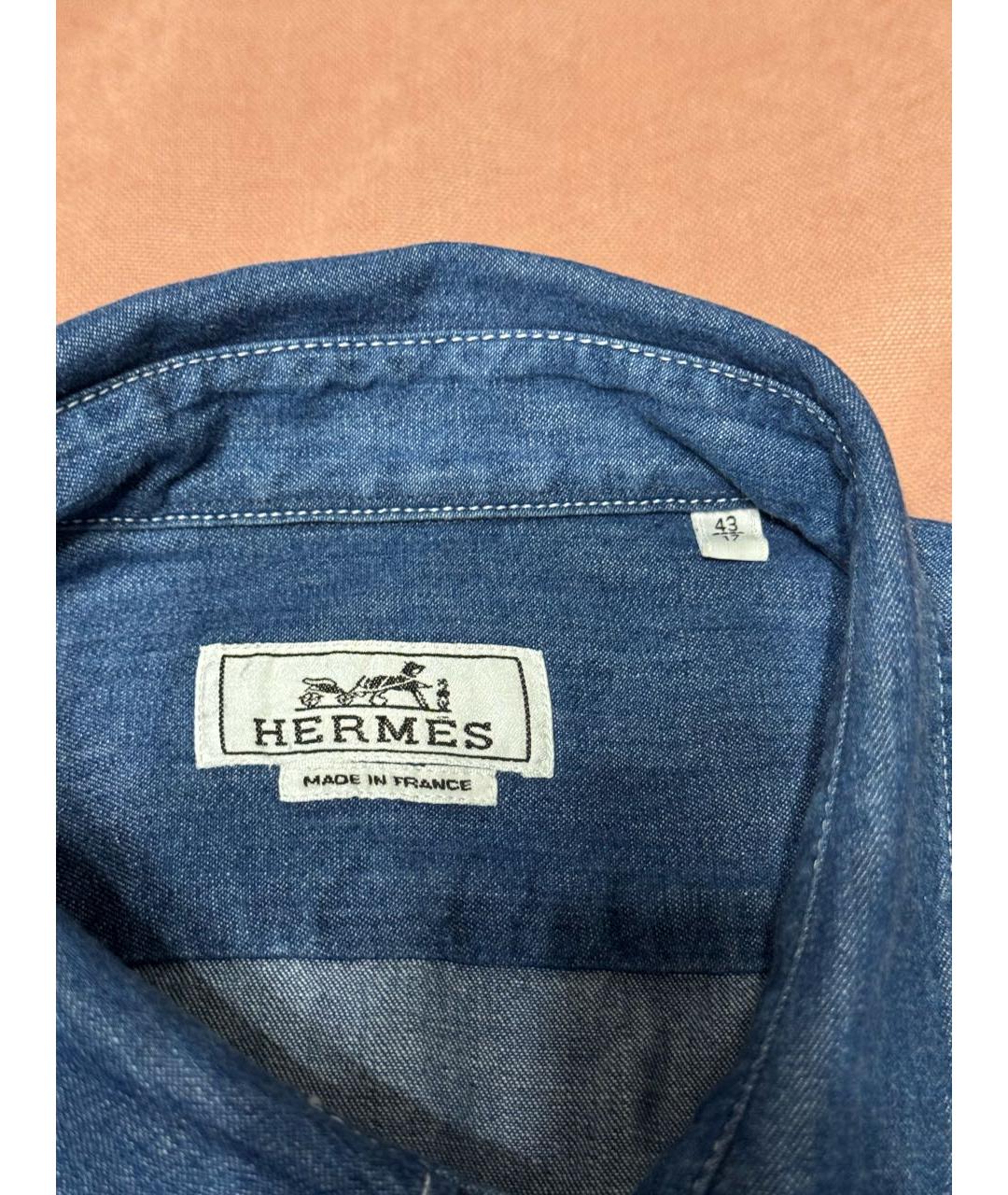 HERMES Темно-синяя хлопковая рубашка, фото 3