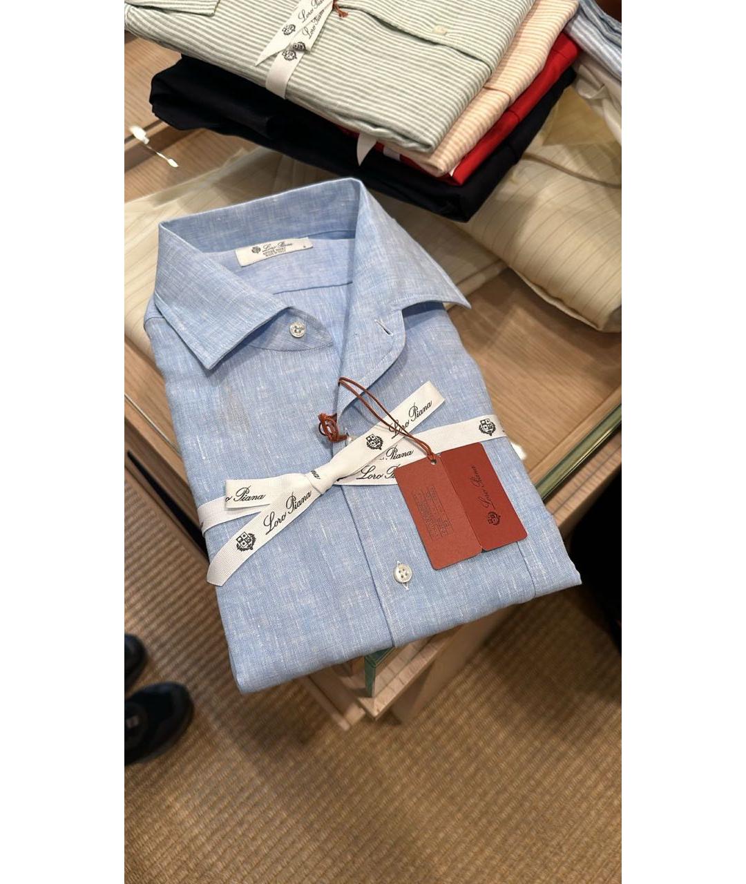 LORO PIANA Голубая льняная кэжуал рубашка, фото 5