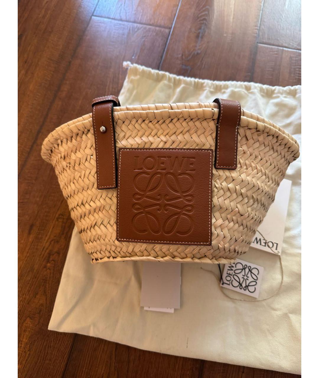 LOEWE Бежевая пелетеная пляжная сумка, фото 5