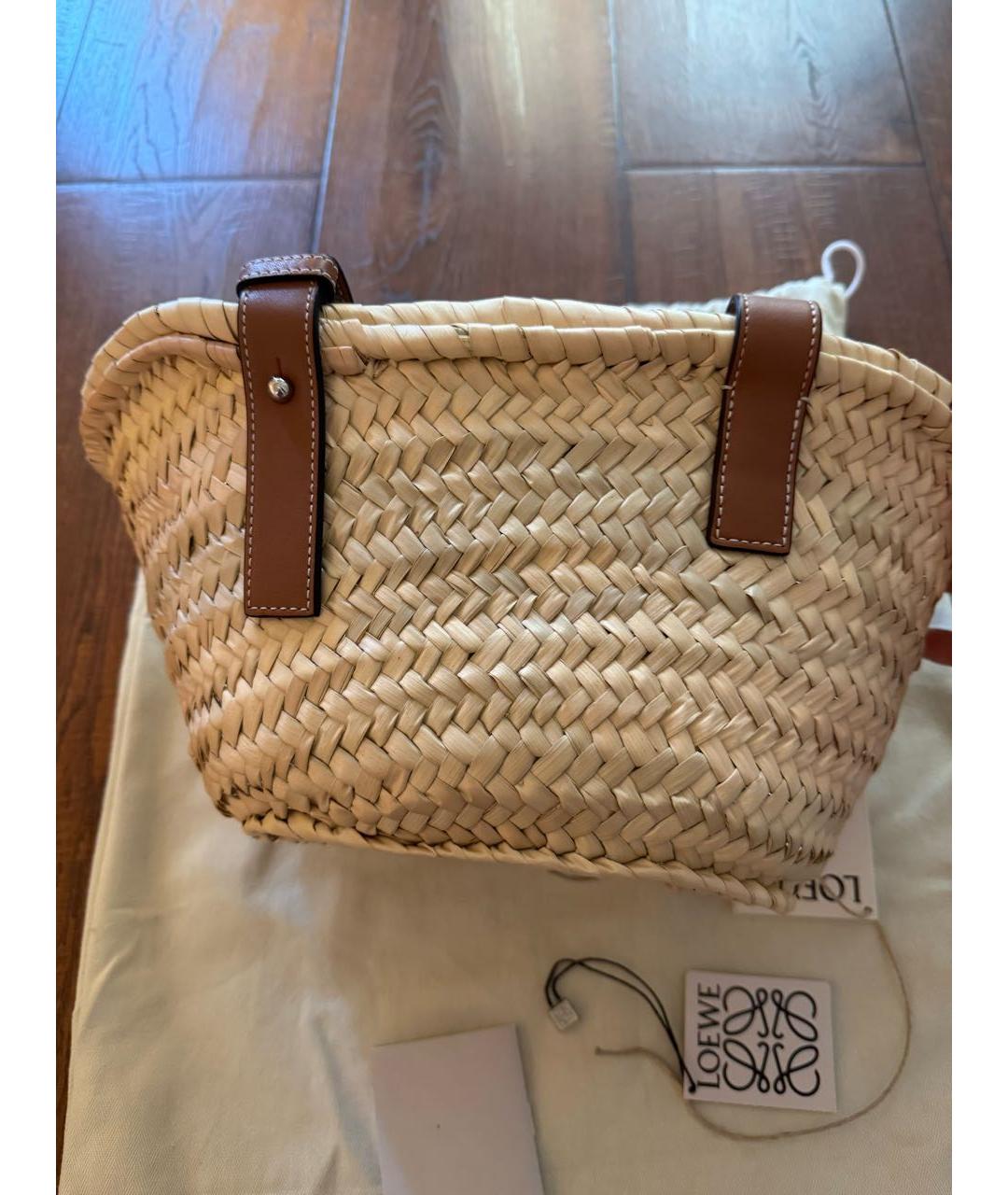 LOEWE Бежевая пелетеная пляжная сумка, фото 3