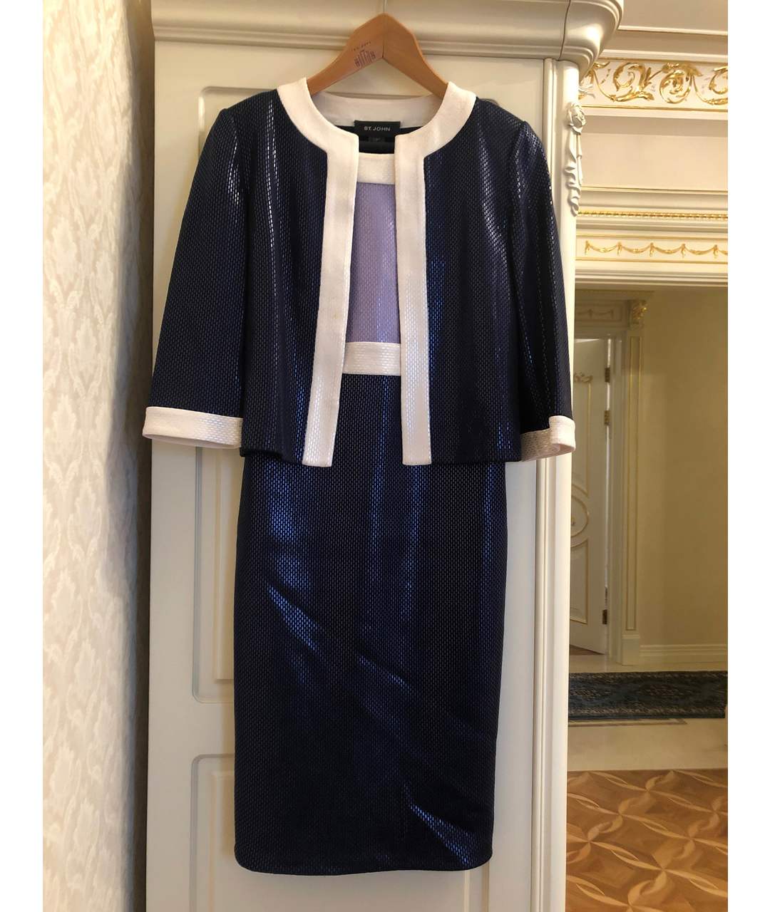 ST. JOHN Темно-синее шерстяное коктейльное платье, фото 7