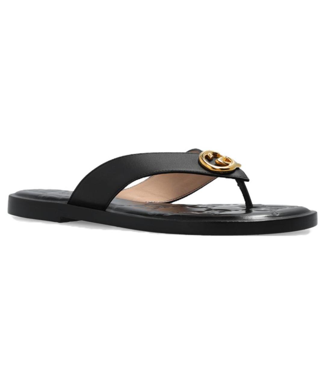 GUCCI Черные кожаные шлепанцы, фото 4