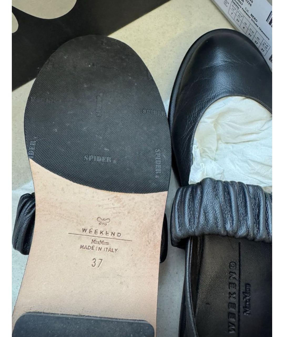 WEEKEND MAX MARA Черные кожаные балетки, фото 4