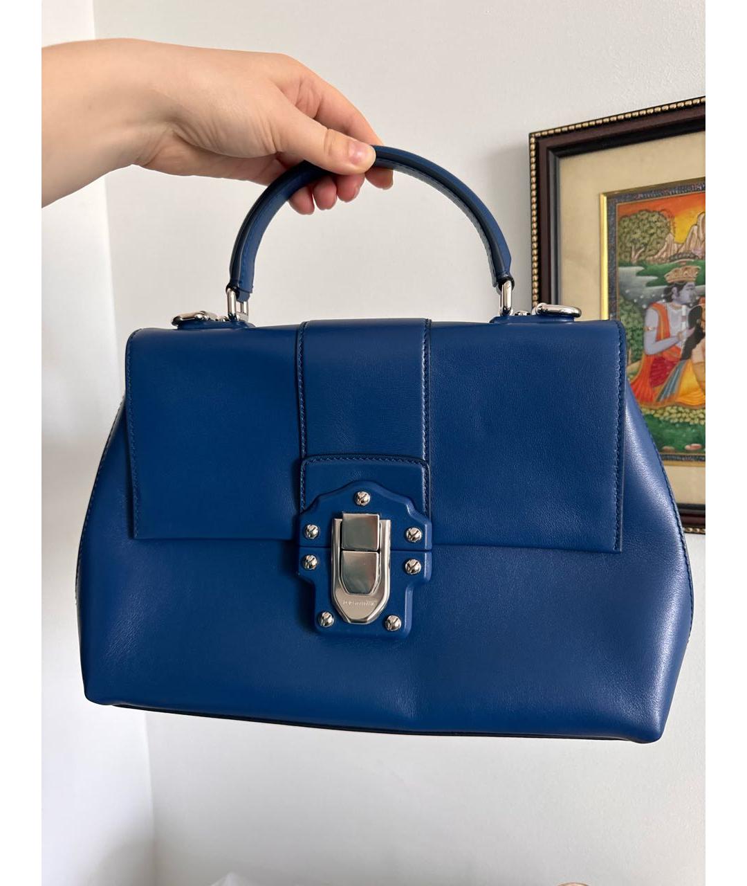 DOLCE&GABBANA Синяя кожаная сумка с короткими ручками, фото 8