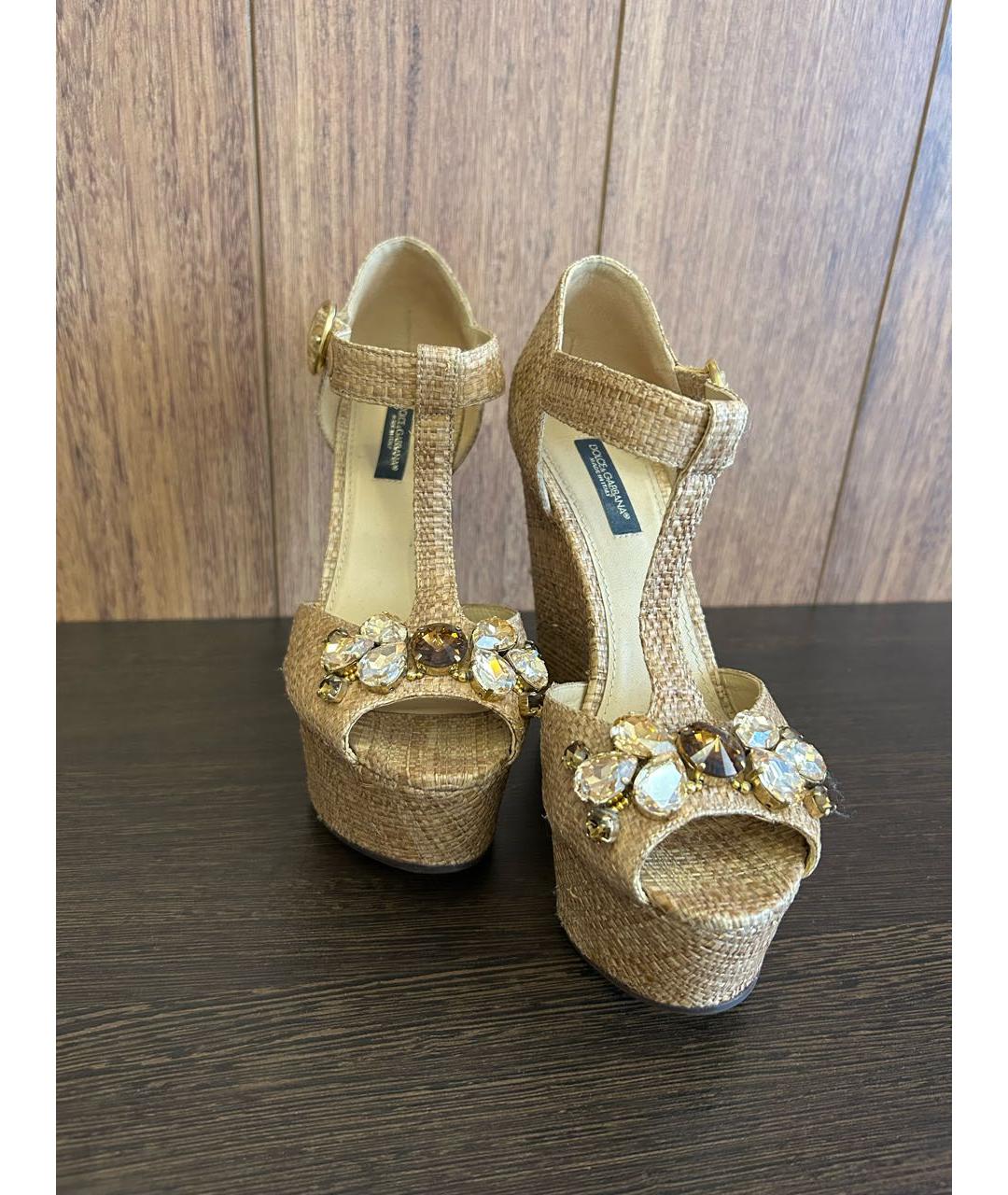 DOLCE&GABBANA Золотые текстильные босоножки, фото 6
