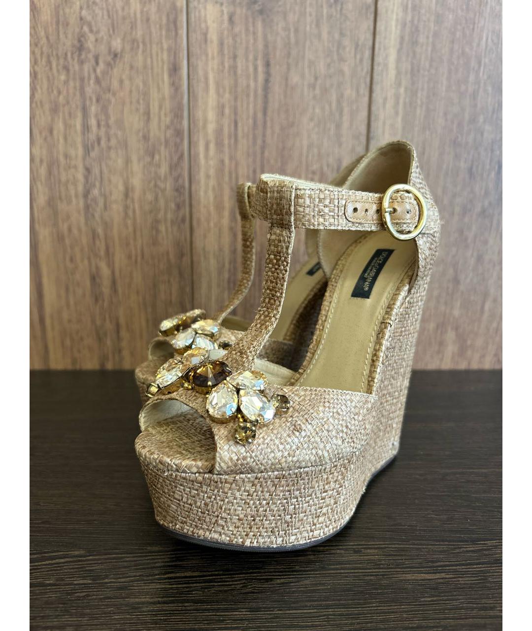 DOLCE&GABBANA Золотые текстильные босоножки, фото 7
