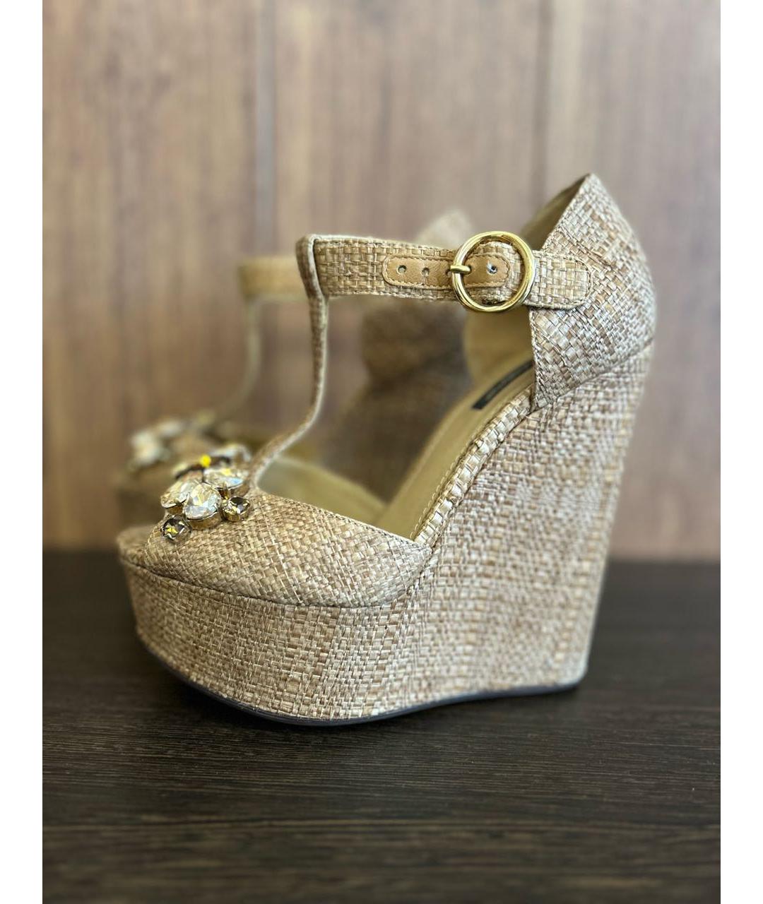 DOLCE&GABBANA Золотые текстильные босоножки, фото 8