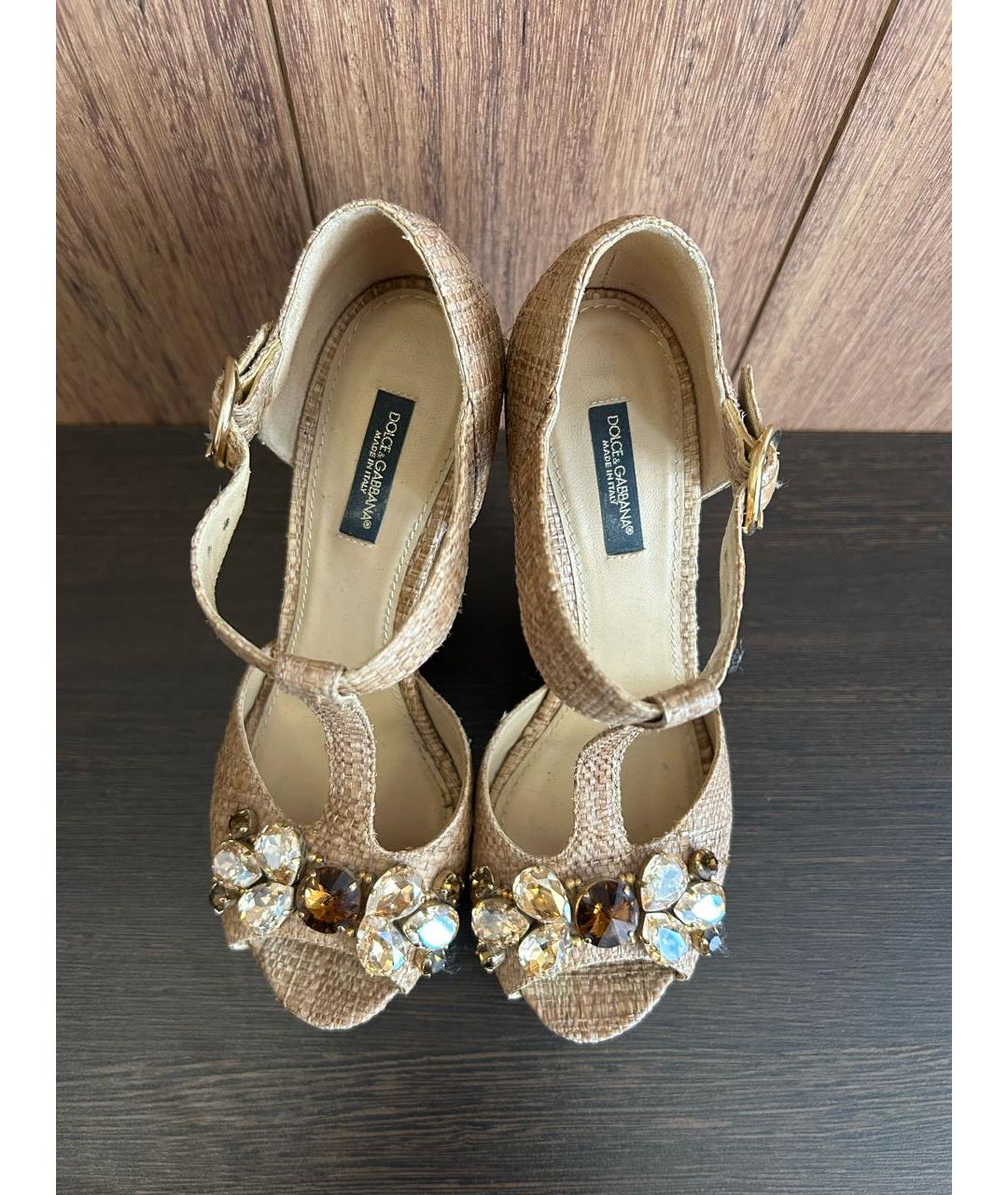 DOLCE&GABBANA Золотые текстильные босоножки, фото 3