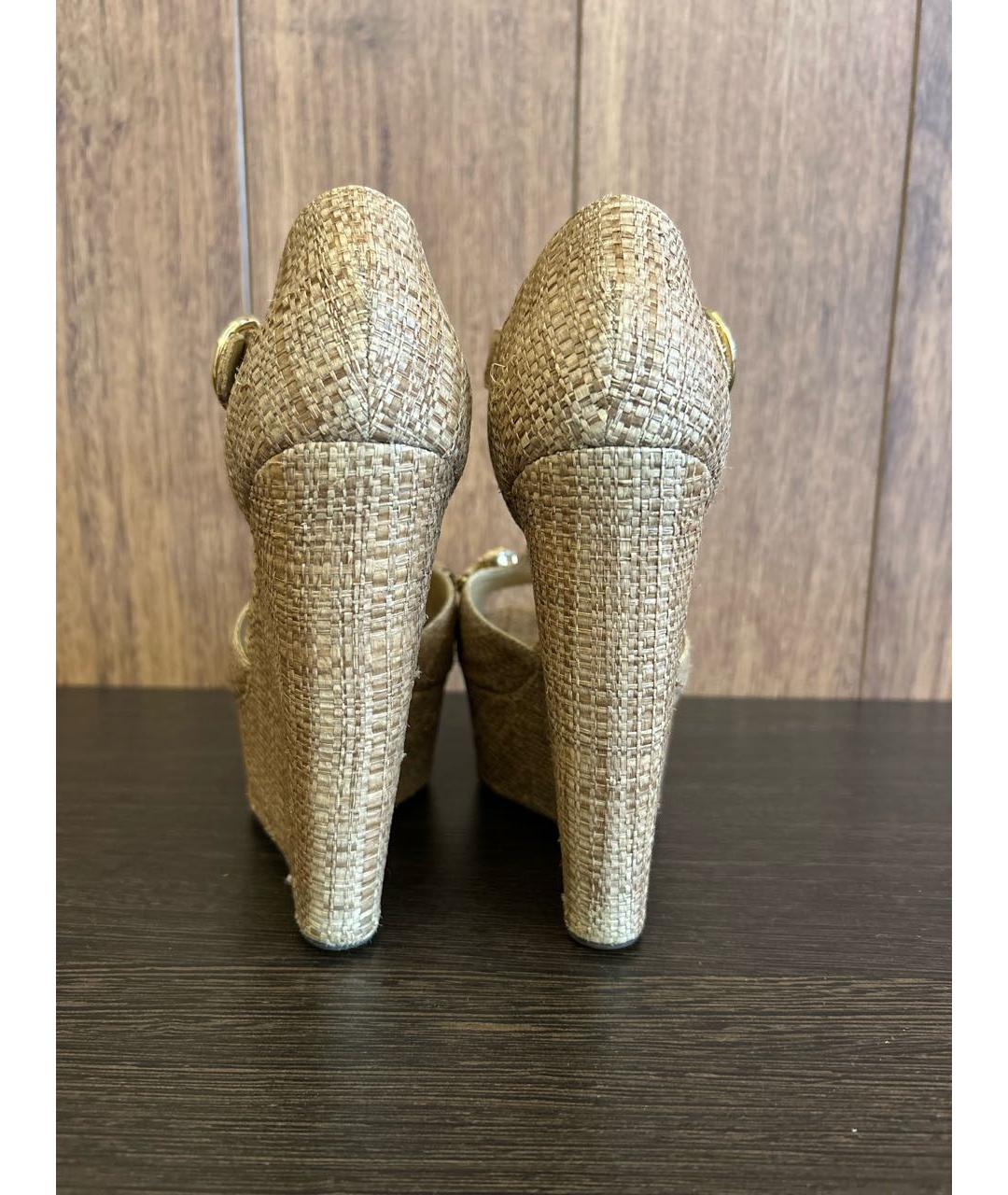 DOLCE&GABBANA Золотые текстильные босоножки, фото 4