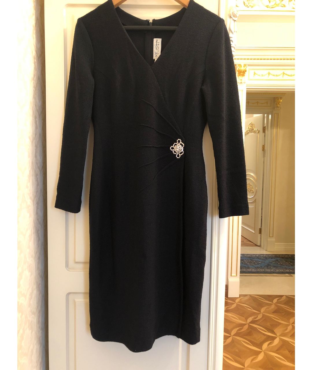 ST. JOHN Черное шерстяное коктейльное платье, фото 6