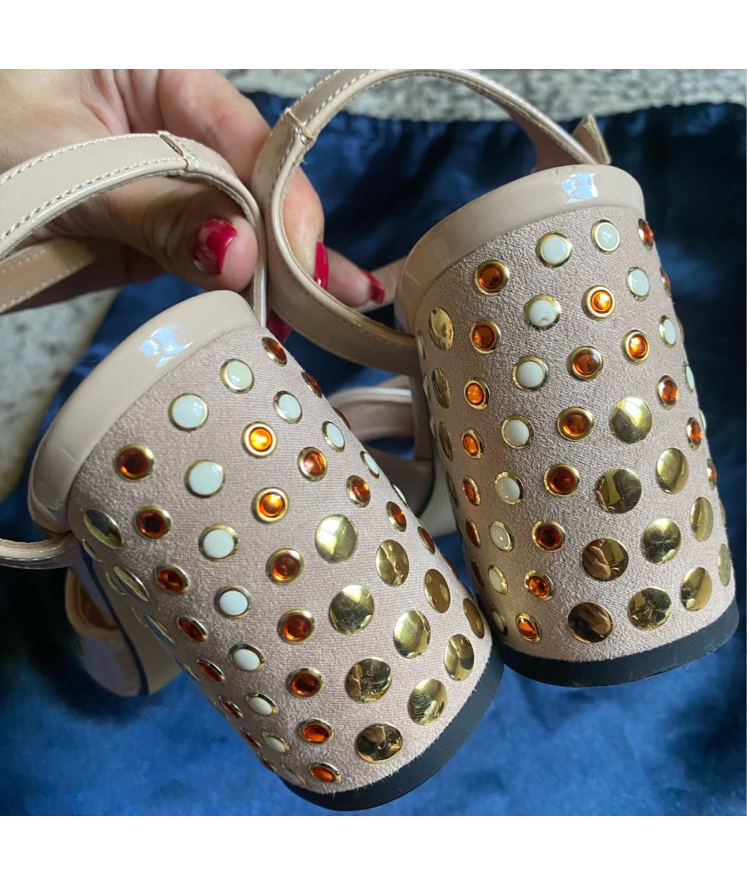 POLLINI Бежевые босоножки из лакированной кожи, фото 6