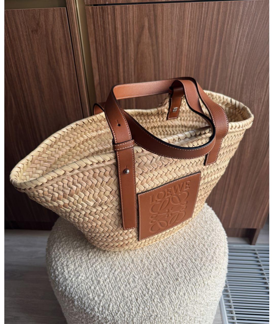 LOEWE Бежевая пелетеная пляжная сумка, фото 2