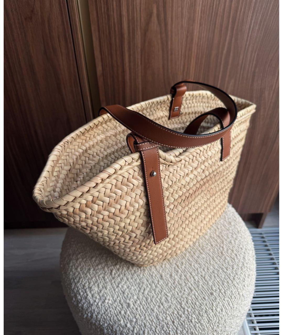 LOEWE Бежевая пелетеная пляжная сумка, фото 7