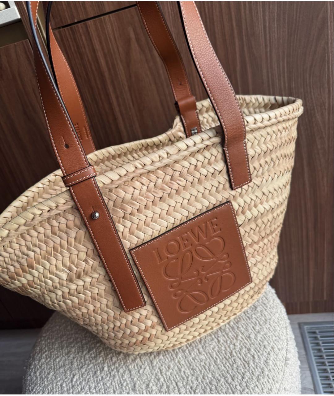 LOEWE Бежевая пелетеная пляжная сумка, фото 3