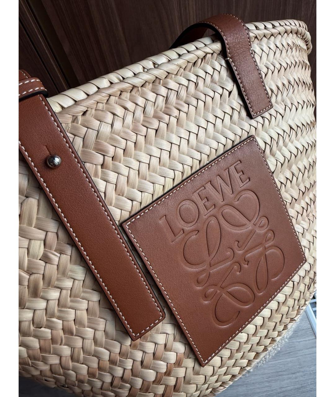 LOEWE Бежевая пелетеная пляжная сумка, фото 4