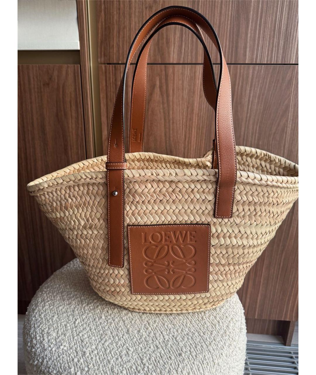 LOEWE Бежевая пелетеная пляжная сумка, фото 8