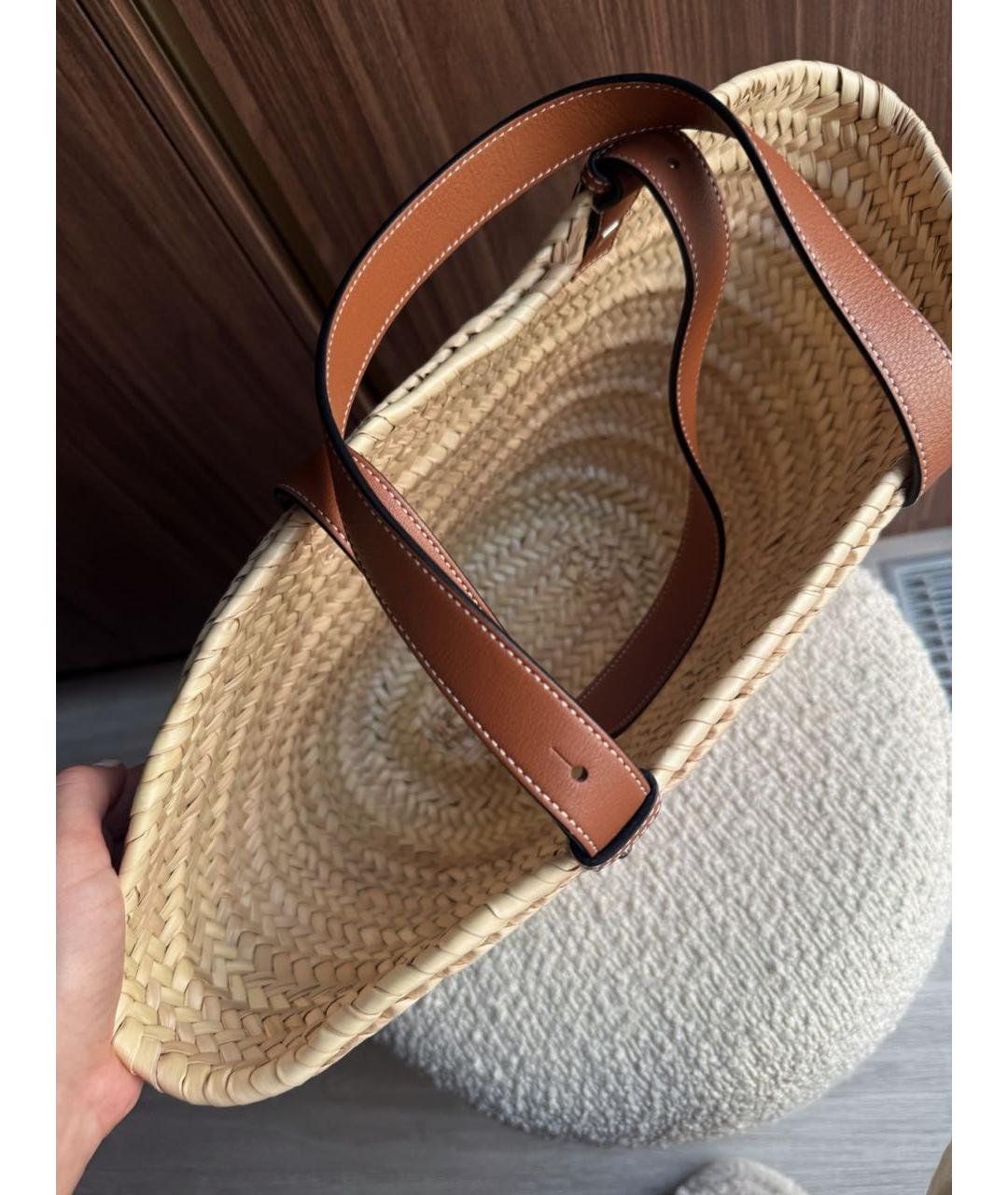 LOEWE Бежевая пелетеная пляжная сумка, фото 6