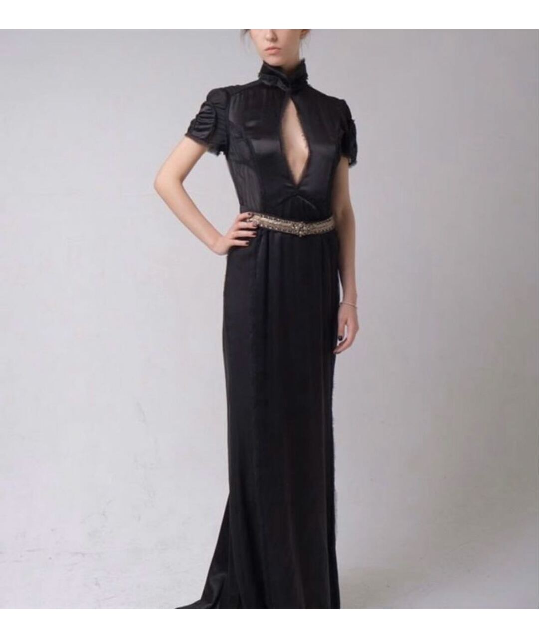 MONIQUE LHUILLIER Черное шелковое вечернее платье, фото 8
