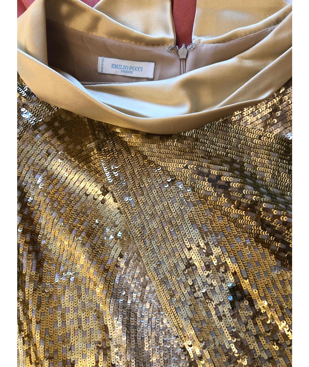 EMILIO PUCCI Золотое атласное коктейльное платье, фото 3